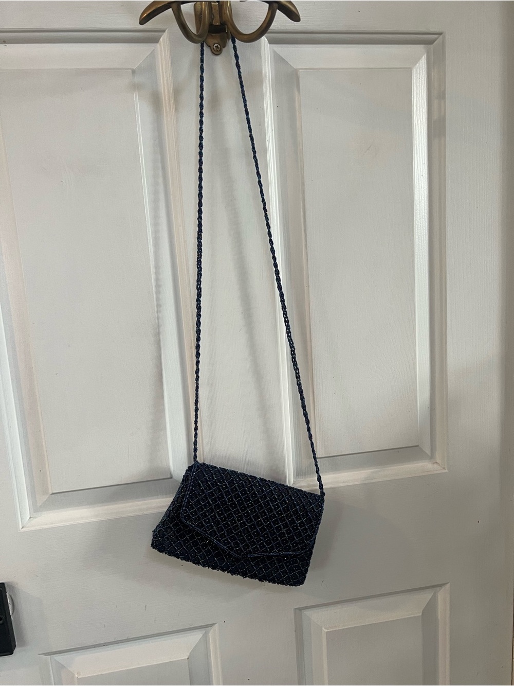 Vintage Beaded Navy Evening Crossbody purse magnetic closure - Picture 3 of 11